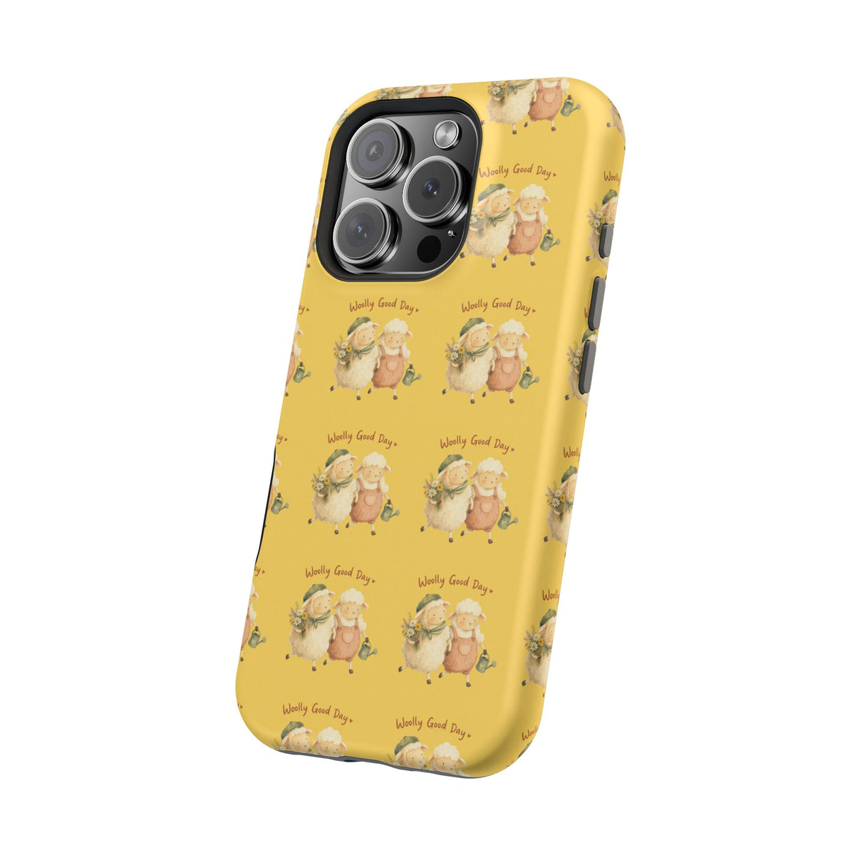 "Woolly Good Day" Phone Case — Yellow Sheep Pattern Magnetic Impact-Resistant Cover