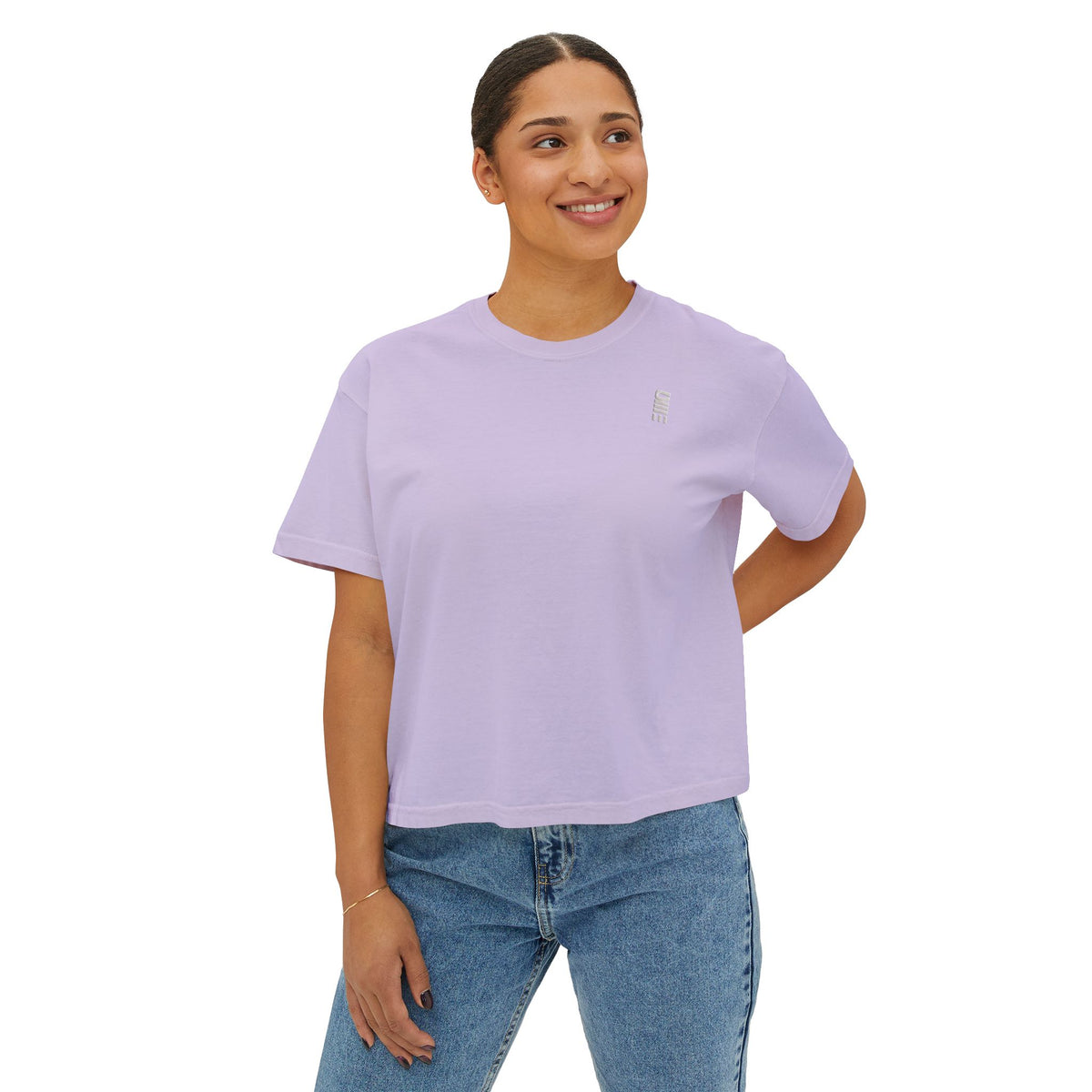 Women’s Cropped Boxy T-Shirt — Multi-Color Minimal Graphic