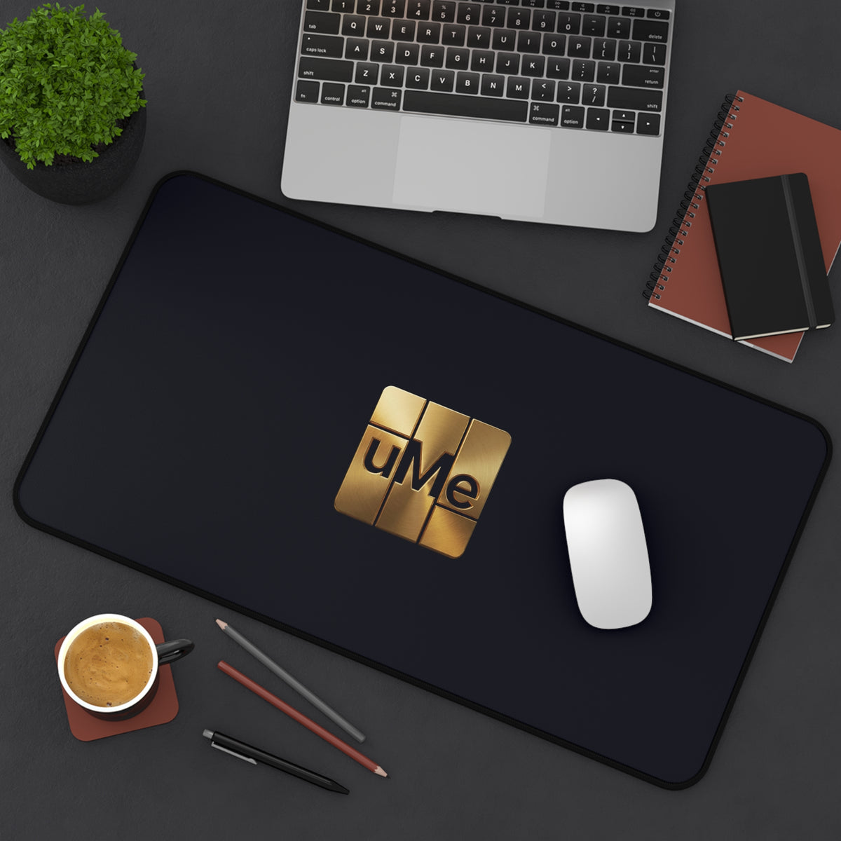 Black Desk Mat with Gold 'uMe' Logo — Luxury Office Mouse Pad