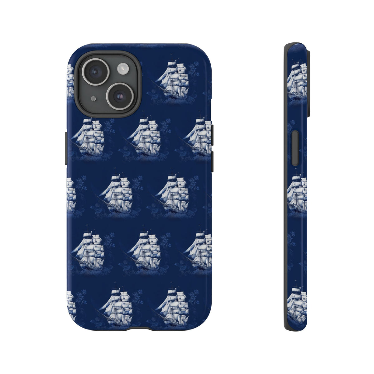 Navy Sailing Ship Phone Case — Navy Blue Vintage Nautical All-Over Print