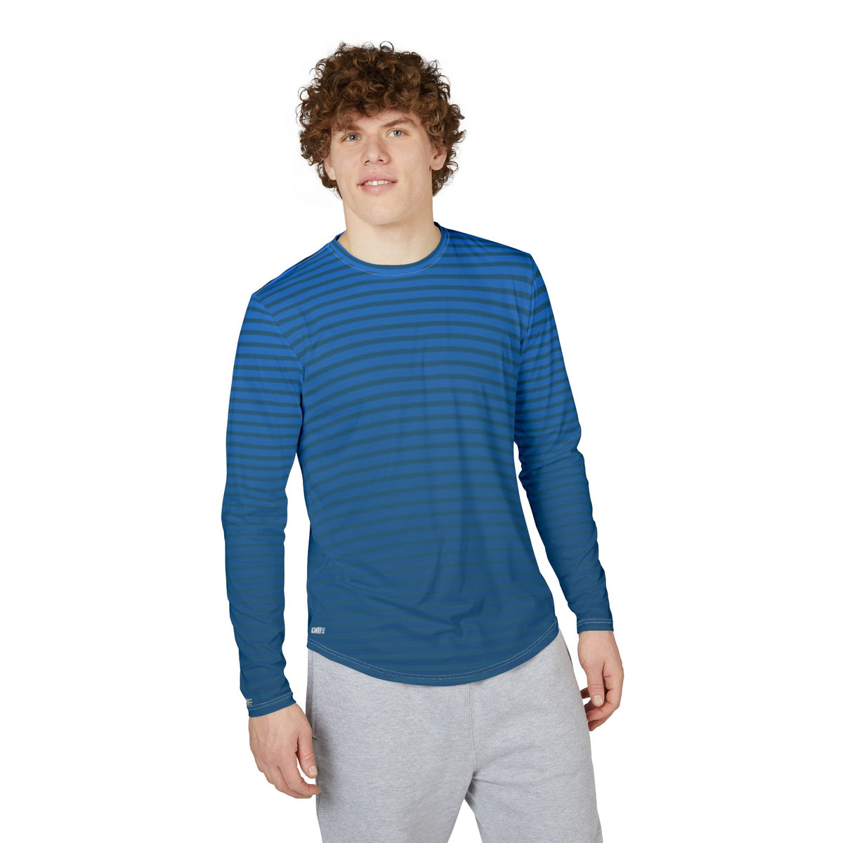 Men's UV Sun Protection Long Sleeve Shirt — Blue Striped Performance Top