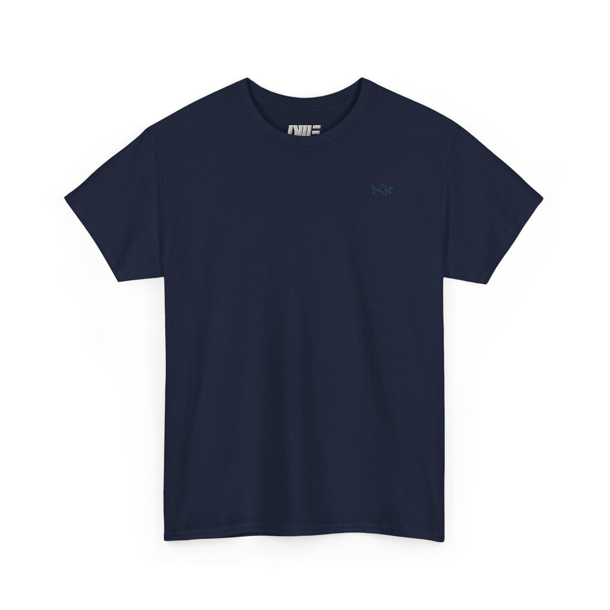 Minimalist string design Fish Tee — Small Chest Fish & Back 'OWE' Graphic