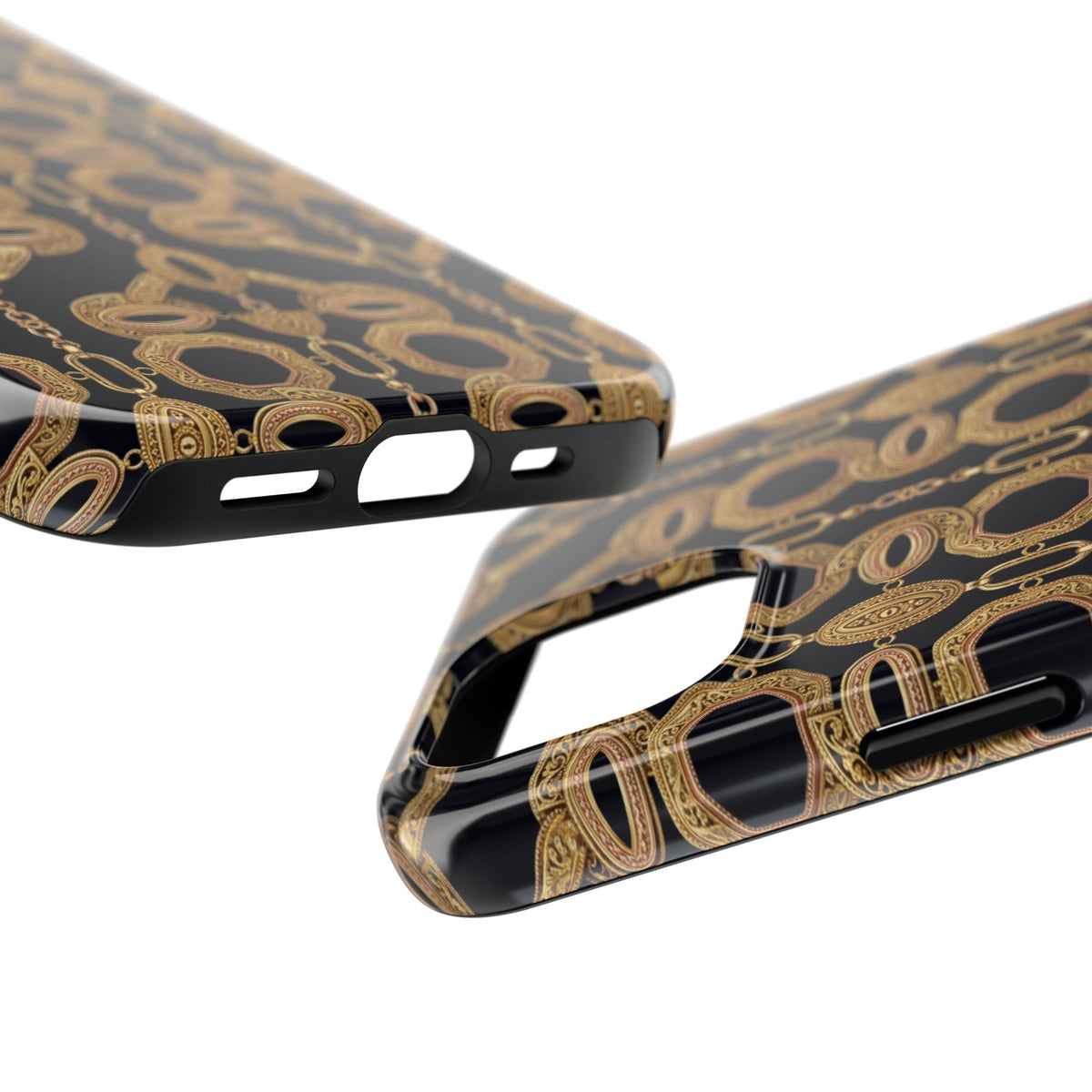 Gold Chain Phone Case — Black & Gold Ornate Chain All-Over Print Tough Cover