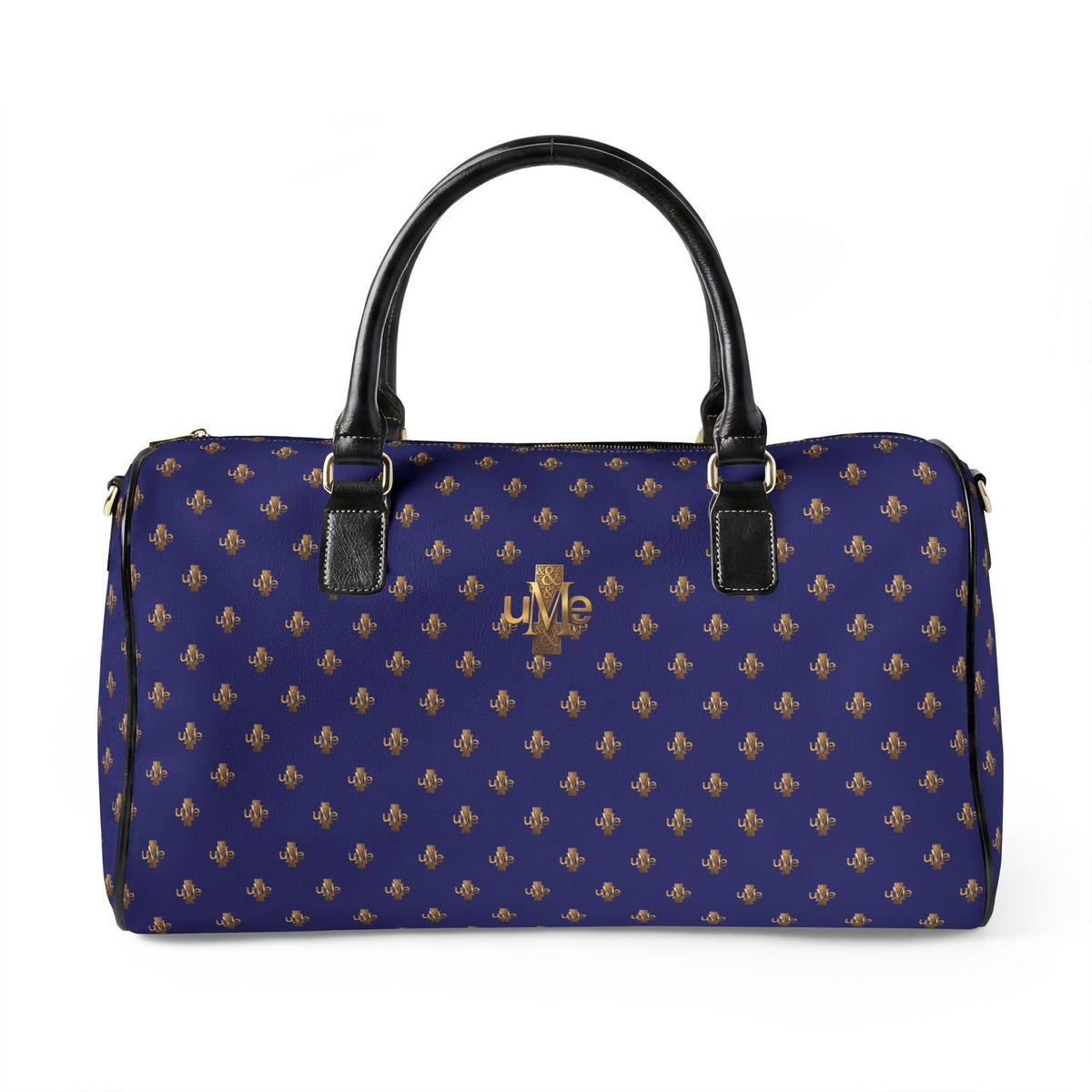 UME Logo Faux-Leather Travel Bag — Navy and Gold Weekender