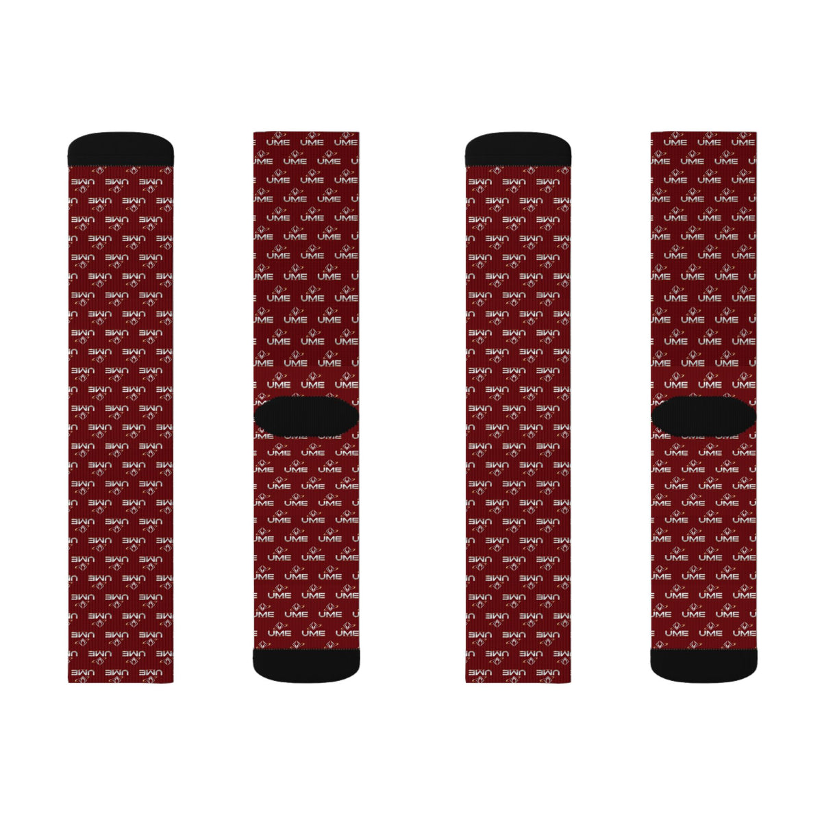 UME Monochrome Crew Socks — Burgundy All-Over Sublimation Print