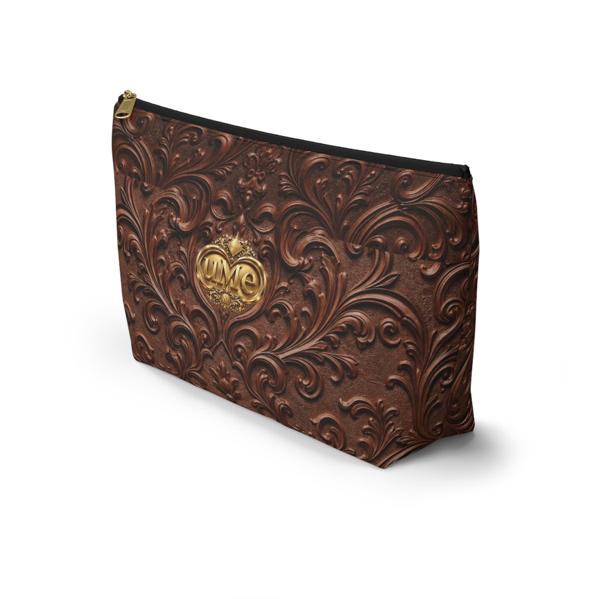 Brown UME Gold Crest Cosmetic Pouch — All-Over Print