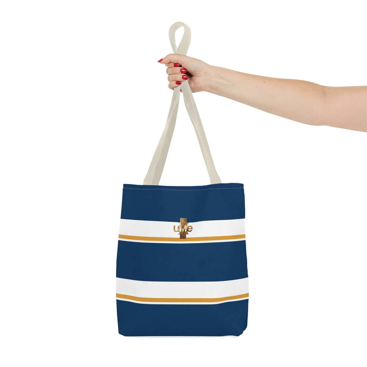 LIVE Cross Tote Bag — Navy & White Stripes with Gold Motif