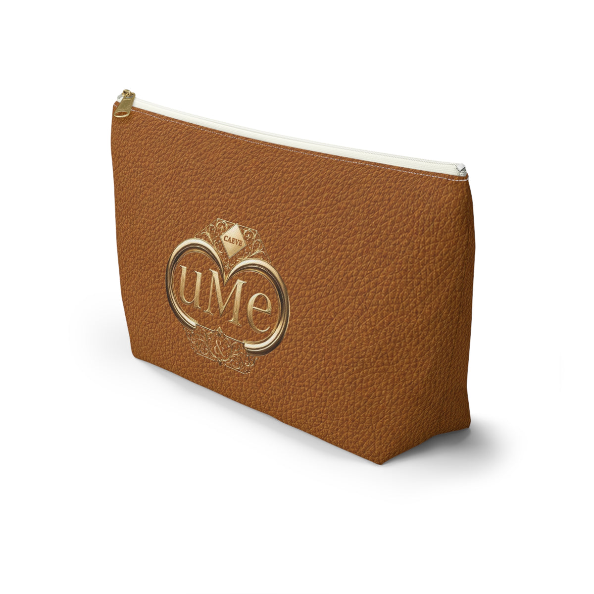 Brown Leather-Look Accessory Pouch with Gold 'uMe' Monogram