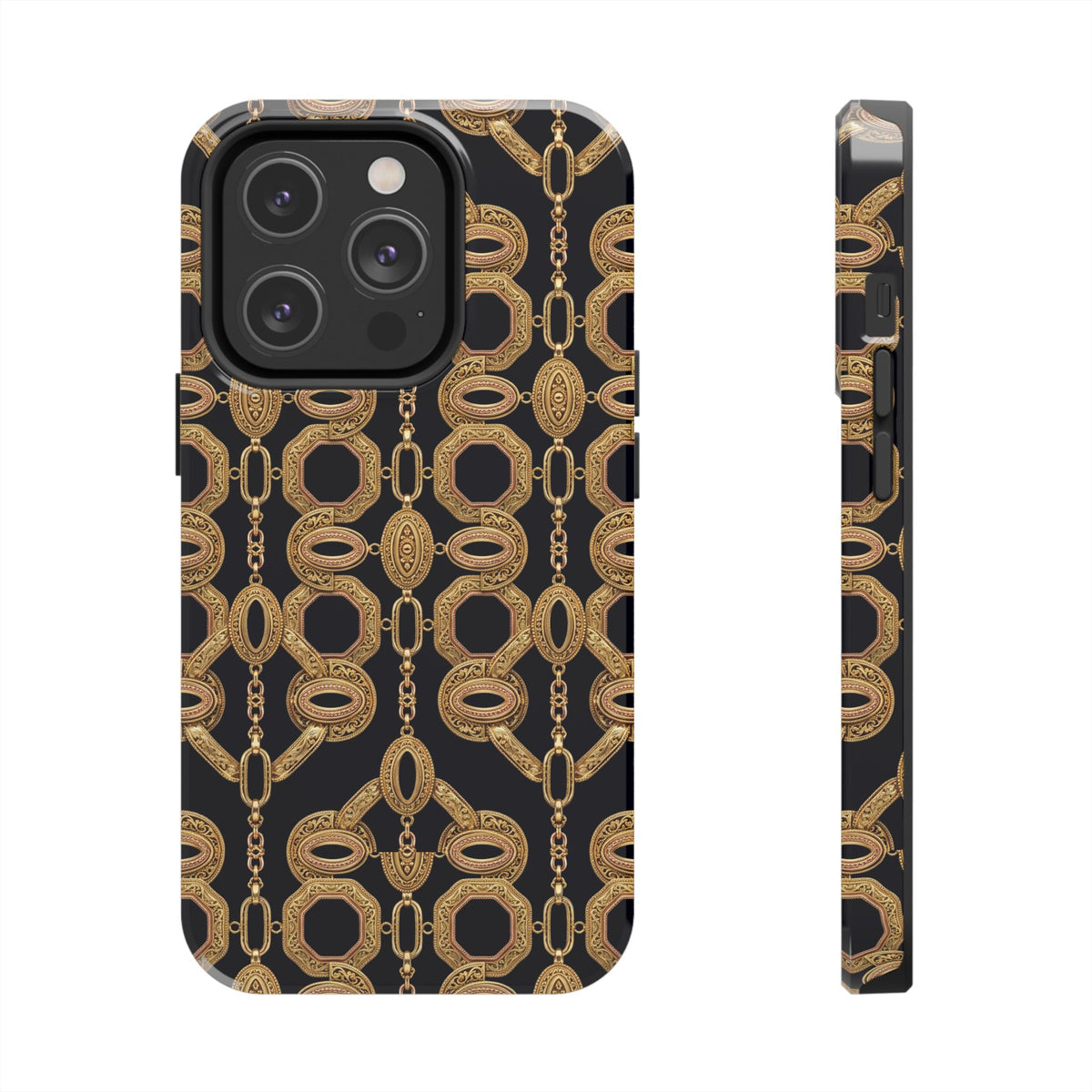 Gold Chain Phone Case — Black & Gold Ornate Chain All-Over Print Tough Cover