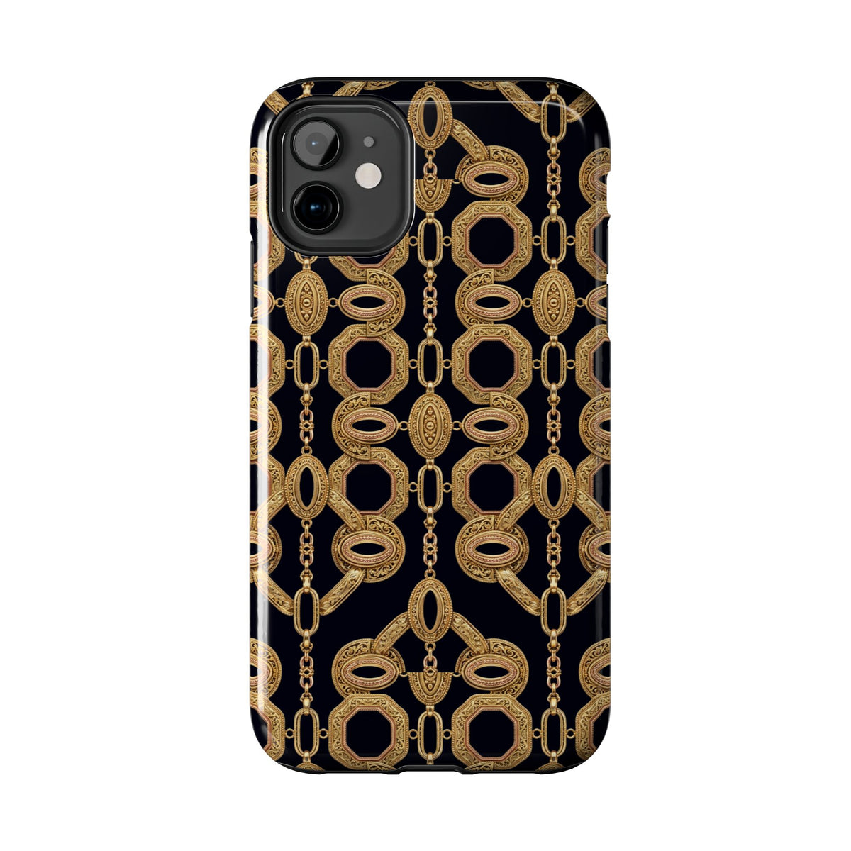 Gold Chain Phone Case — Black & Gold Ornate Chain All-Over Print Tough Cover