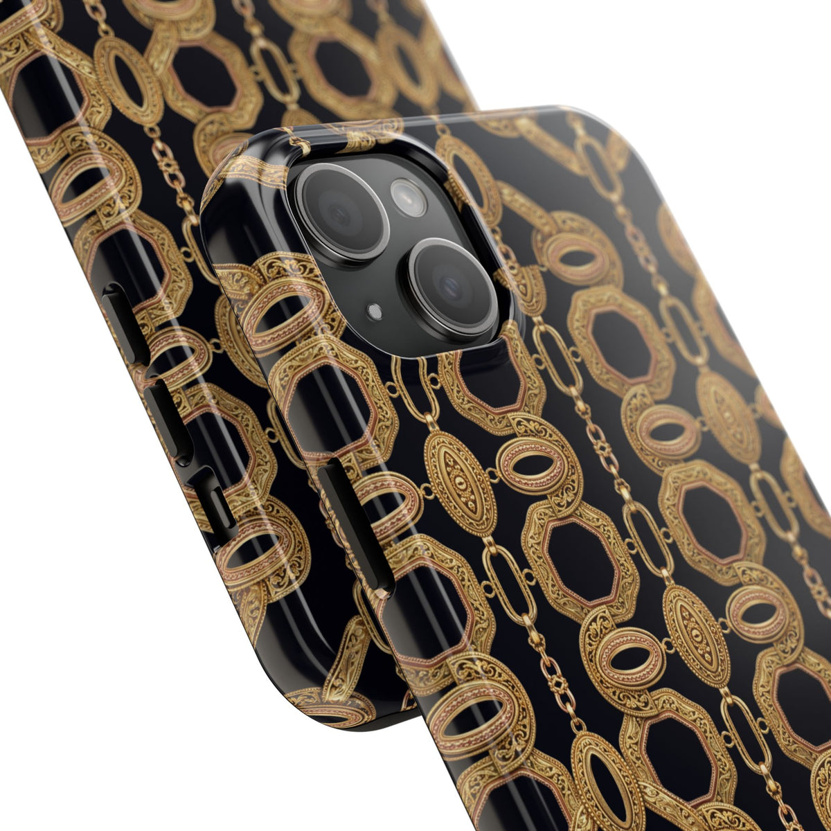 Gold Chain Phone Case — Black & Gold Ornate Chain All-Over Print Tough Cover