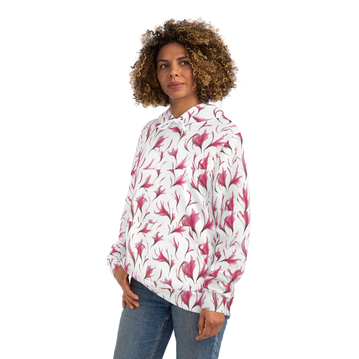 Floral Hoodie — White Pink Floral All-Over Print