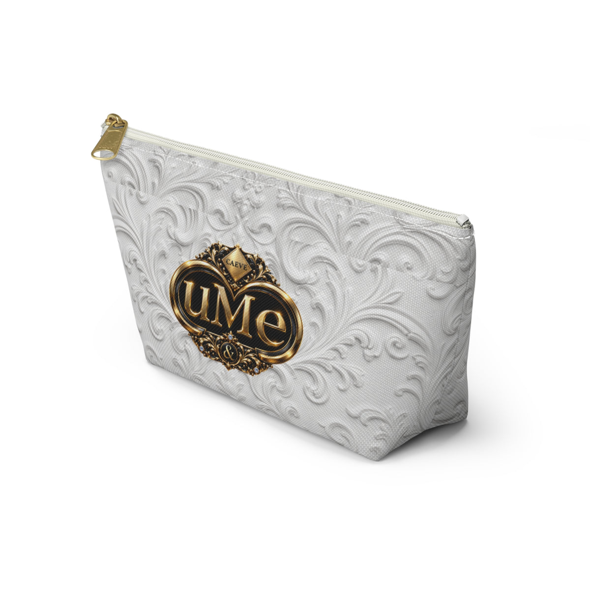 White UME Gold Crest Accessory Pouch — All-Over Print