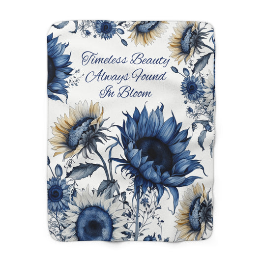 Blue Sunflower Sherpa Blanket – "Timeless Beauty Always Found in Bloom" Plush Fleece Throw