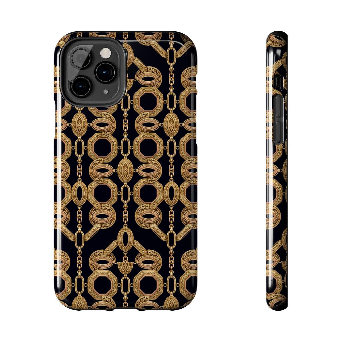 Gold Chain Phone Case — Black & Gold Ornate Chain All-Over Print Tough Cover