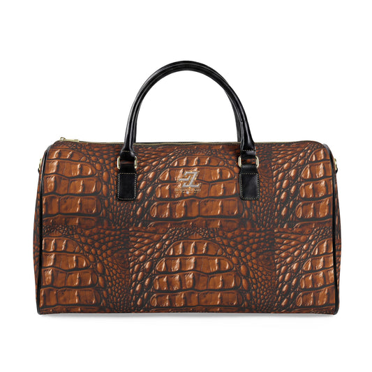 Croc-Embossed Faux Leather Travel Bag — Vintage Brown Weekender Duffel