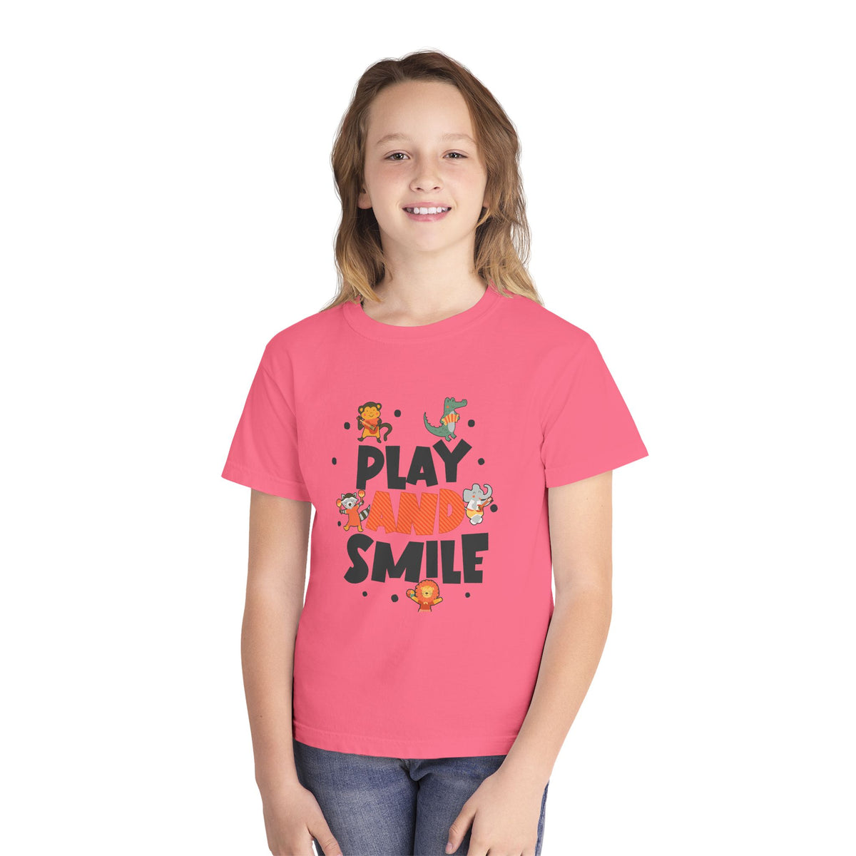 Play and Smile Youth Tee — Cute Animal Playtime Kids T‑Shirt