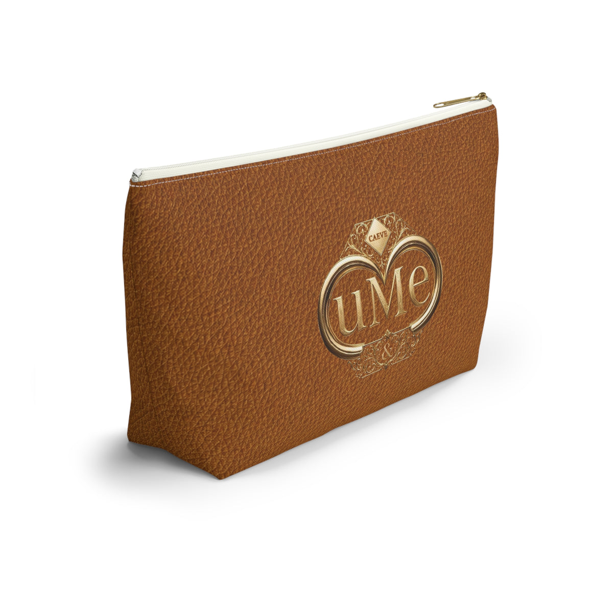Brown Leather-Look Accessory Pouch with Gold 'uMe' Monogram