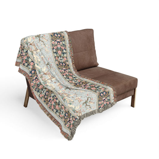 Floral Patchwork Woven Blanket — Cozy Vintage Farmhouse Throw