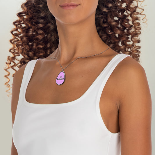 Oval Pendant Necklace — Personalized Pink UME Logo Teardrop Necklace
