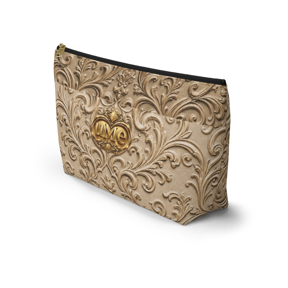 Beige UME Gold Scroll Accessory Pouch — All-Over Print
