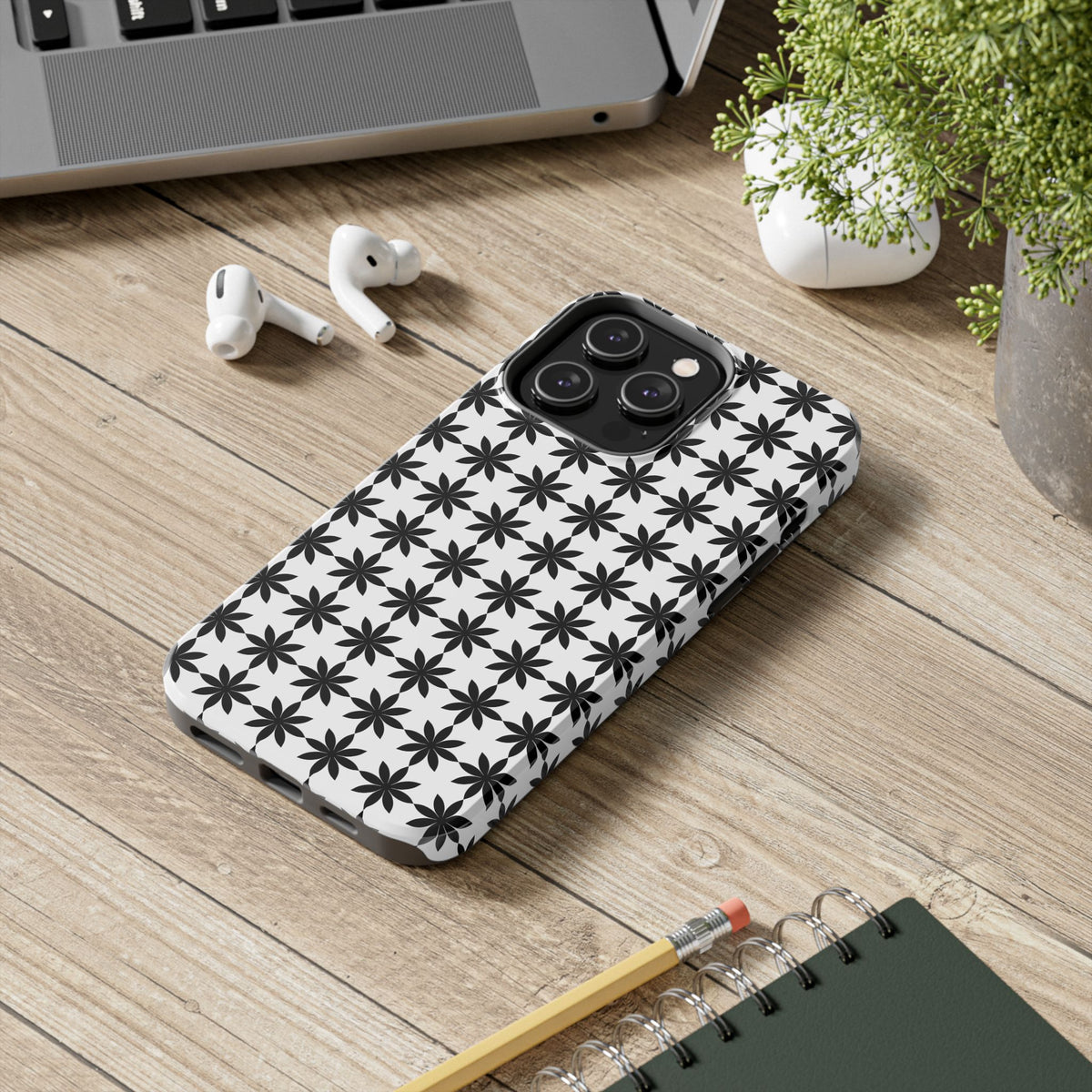 Tough Phone Case — Black & White Geometric Star Pattern