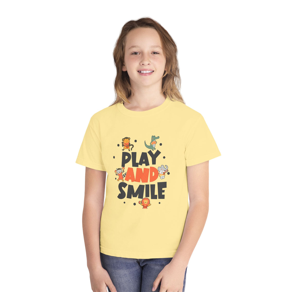 Play and Smile Youth Tee — Cute Animal Playtime Kids T‑Shirt