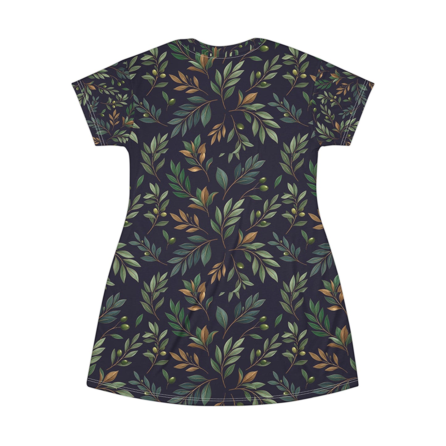 Botanical Vine T-Shirt Dress — Green & Earthy All-Over Print