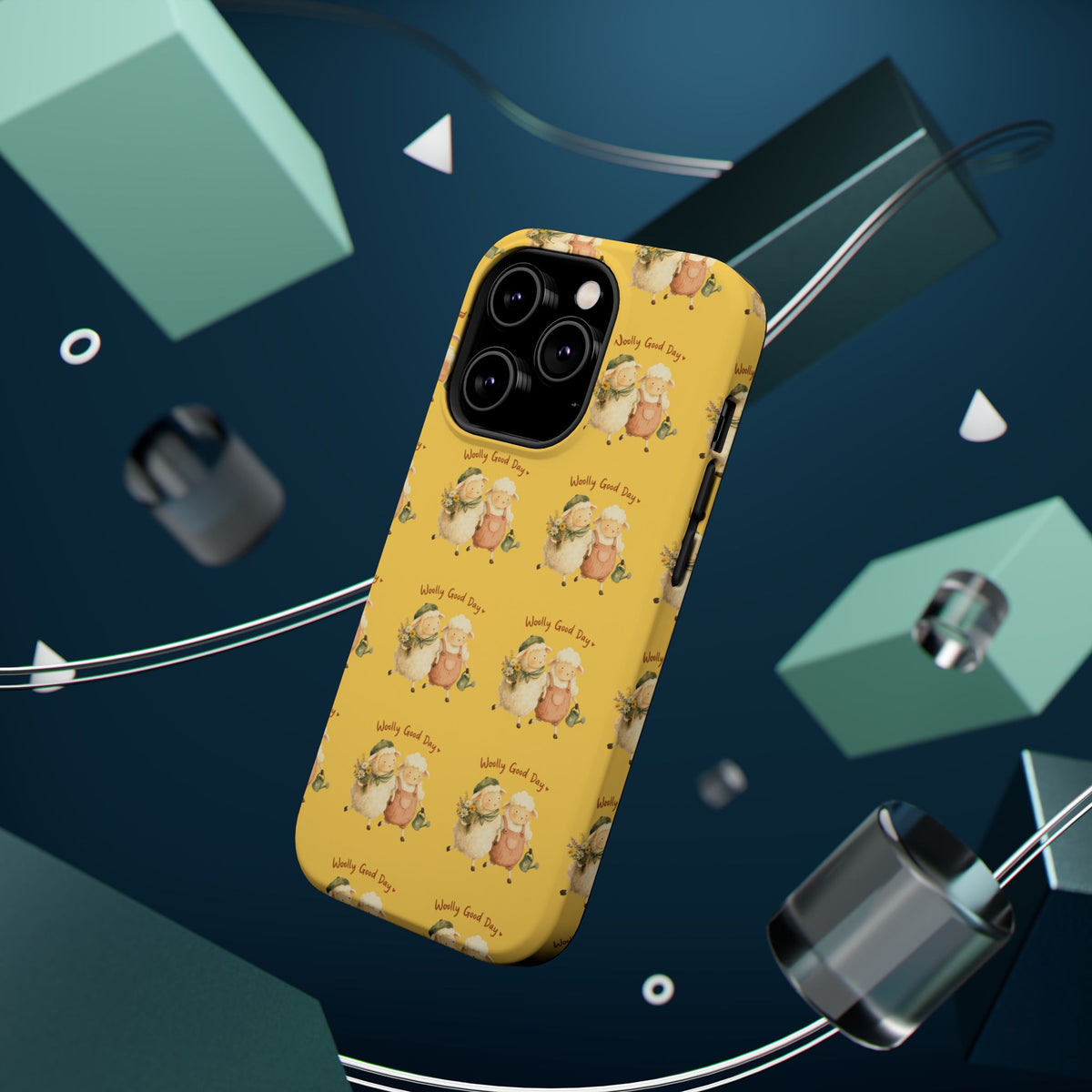 "Woolly Good Day" Phone Case — Yellow Sheep Pattern Magnetic Impact-Resistant Cover