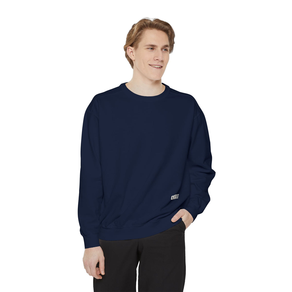 Garment-Dyed Crewneck Sweatshirt — Multi-Color Minimal Graphic