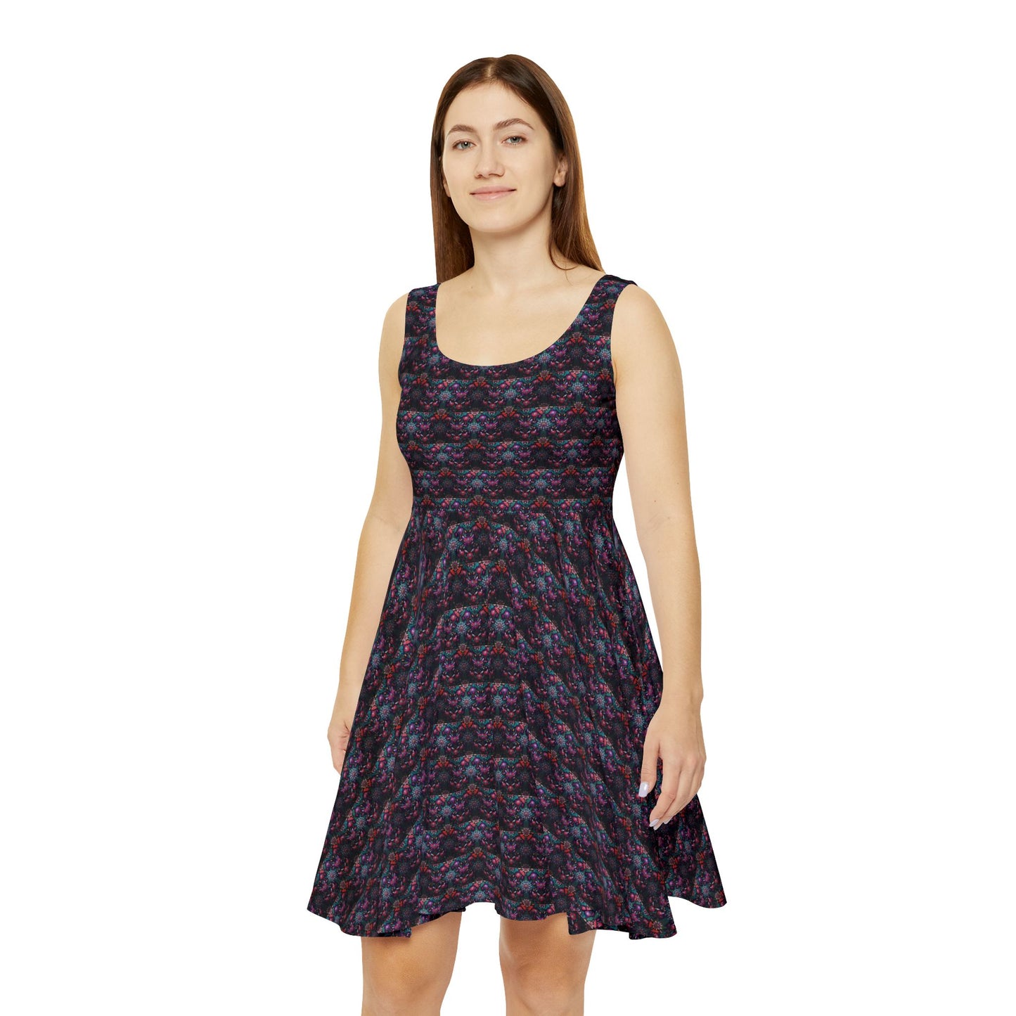 Women's Skater Dress – Dark Abstract Floral All-Over Print