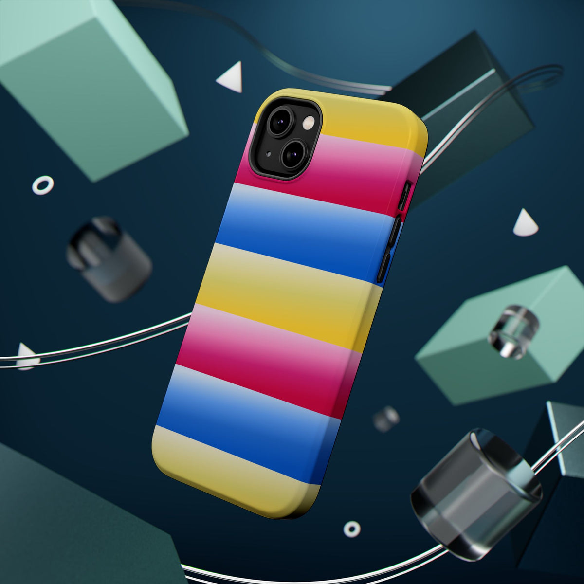 Striped Magnetic Impact-Resistant Phone Case — Colorful Pink Blue Yellow Protection
