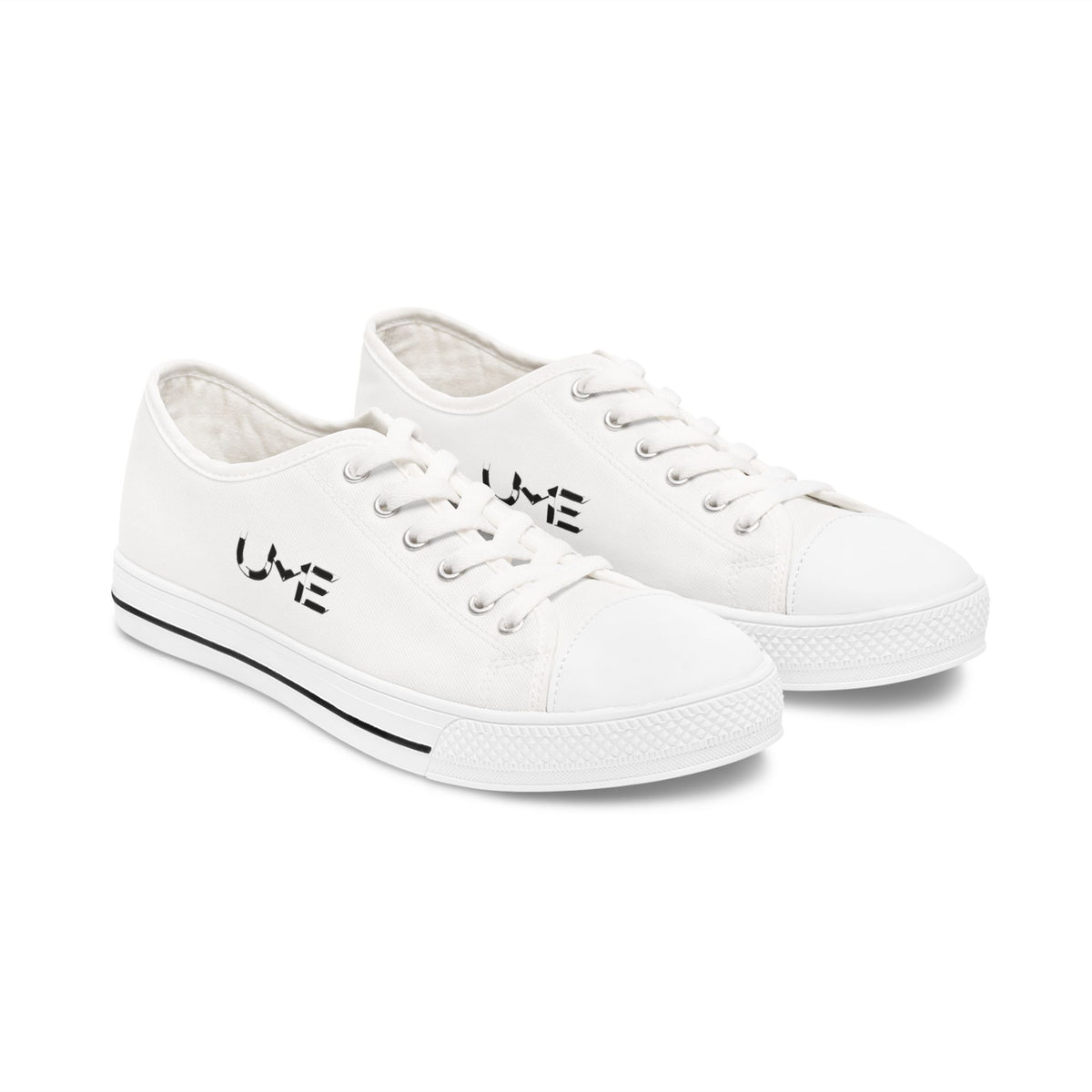 Women's Low Top Sneakers — Minimal White Canvas Sneakers with UME Side Logo