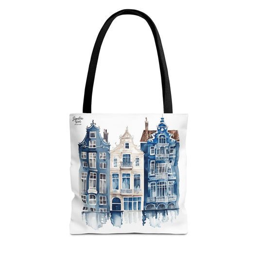 Watercolor Dutch Canal Houses Tote Bag — Amsterdam Architecture AOP Tote