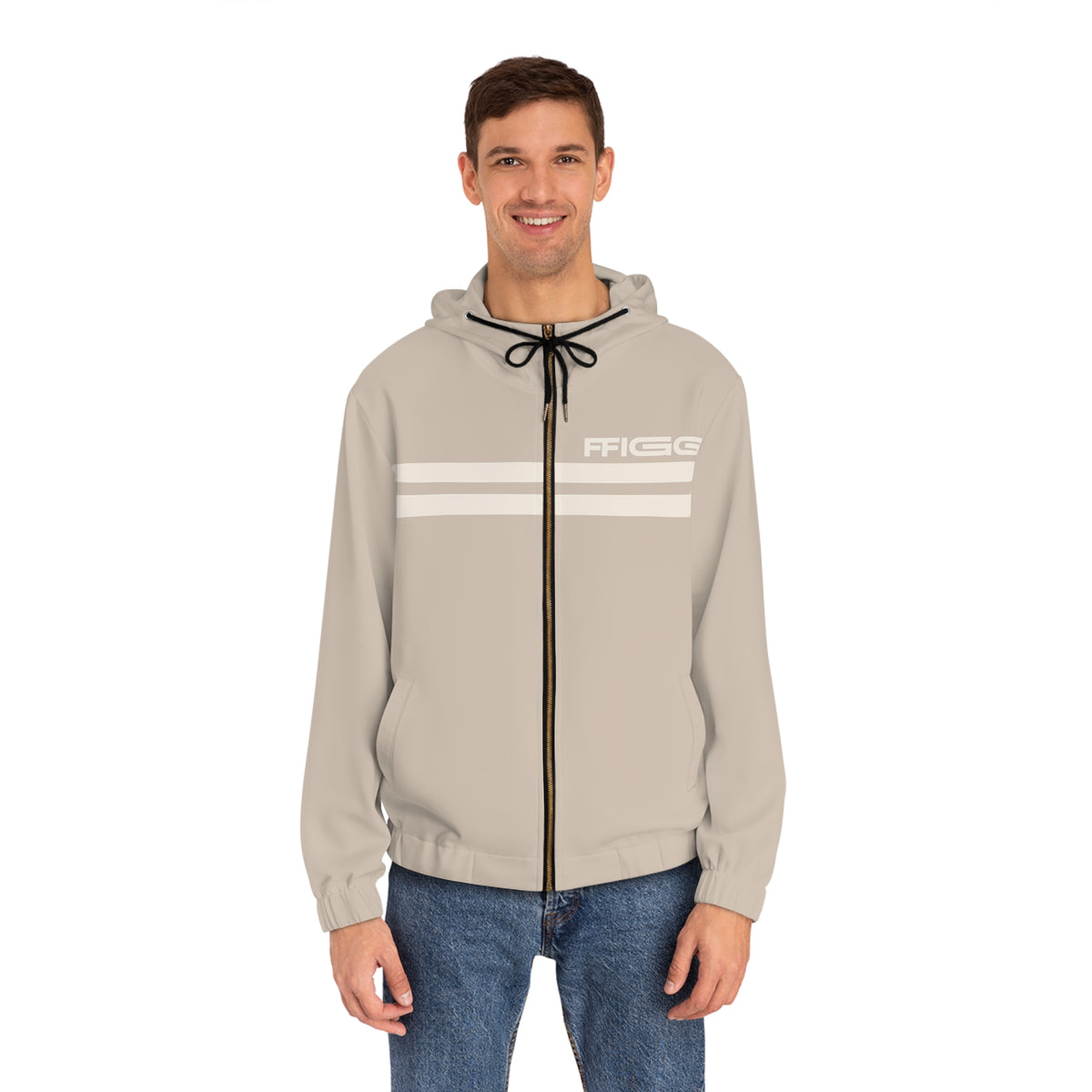 FFiGG Striped Full-Zip Hoodie — Sand Beige All-Over Print