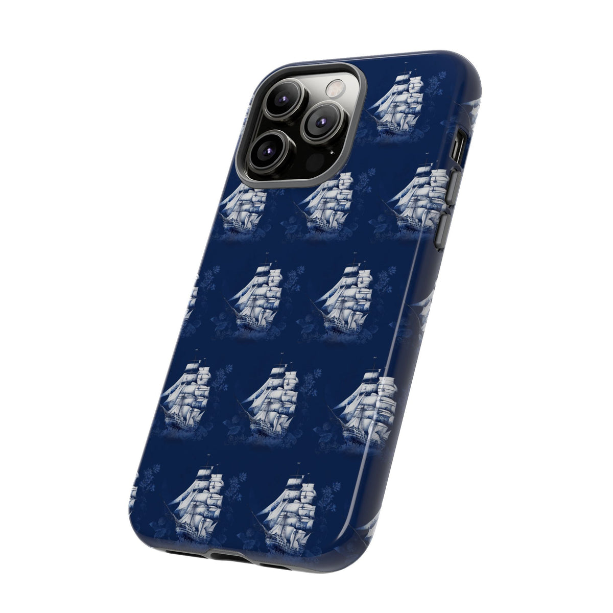 Navy Sailing Ship Phone Case — Navy Blue Vintage Nautical All-Over Print