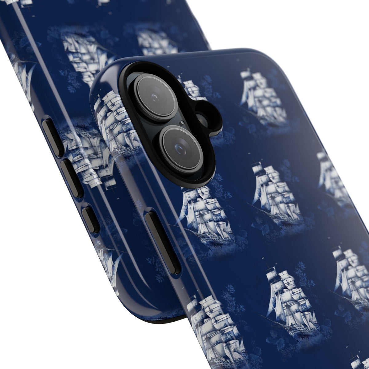 Navy Sailing Ship Phone Case — Navy Blue Vintage Nautical All-Over Print