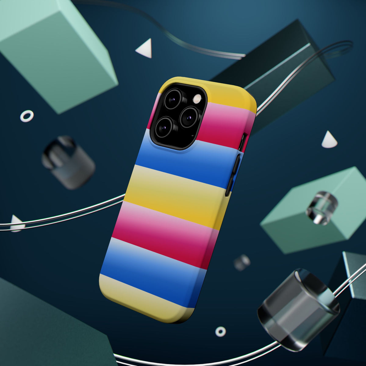 Striped Magnetic Impact-Resistant Phone Case — Colorful Pink Blue Yellow Protection