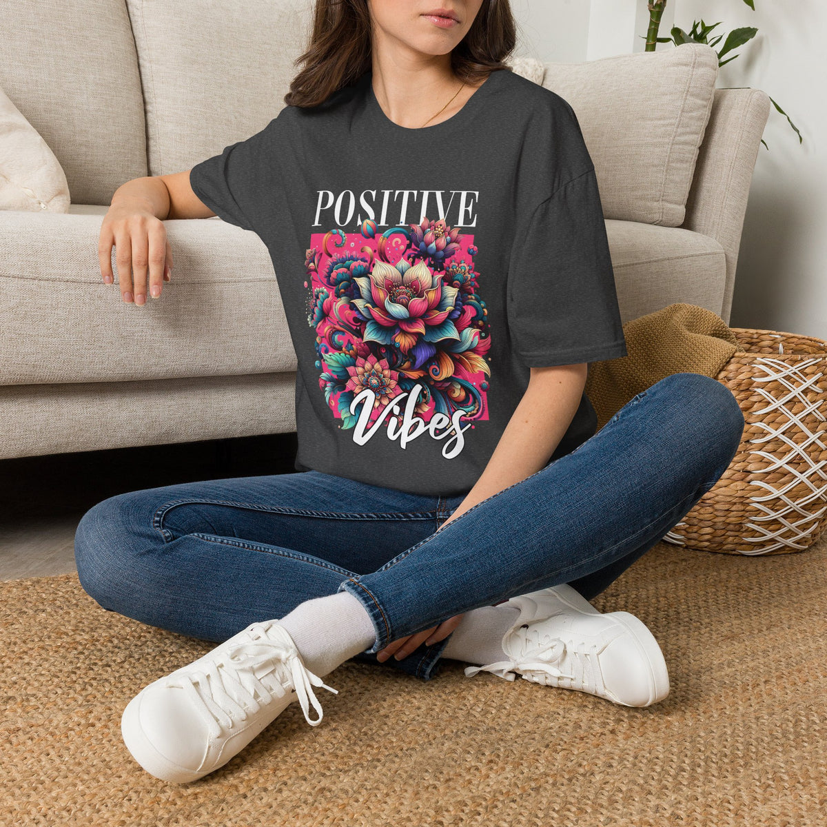 Positive Vibes T‑Shirt — Floral Retro Graphic Tee