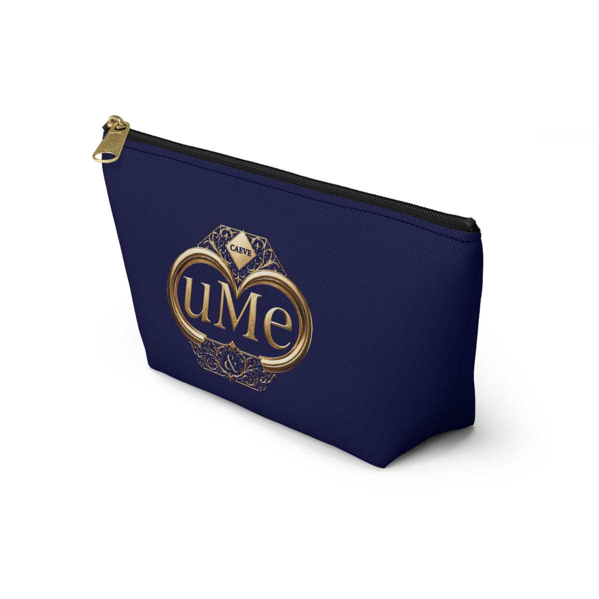 Accessory Pouch — Navy Elegant Gold Monogram 'uMe' Cosmetic Bag