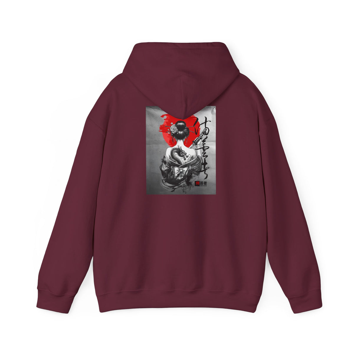 Samurai Poppy Hoodie — Japanese Ink Art Hooded Sweatshirt