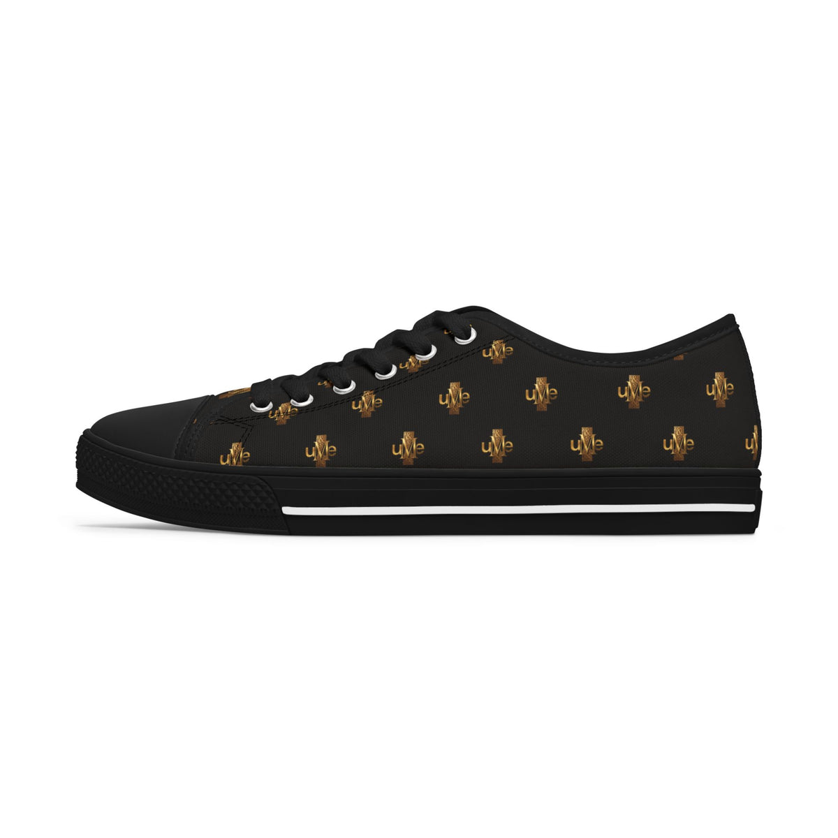 Women’s Low-Top Sneakers — Black and Gold All-Over Print