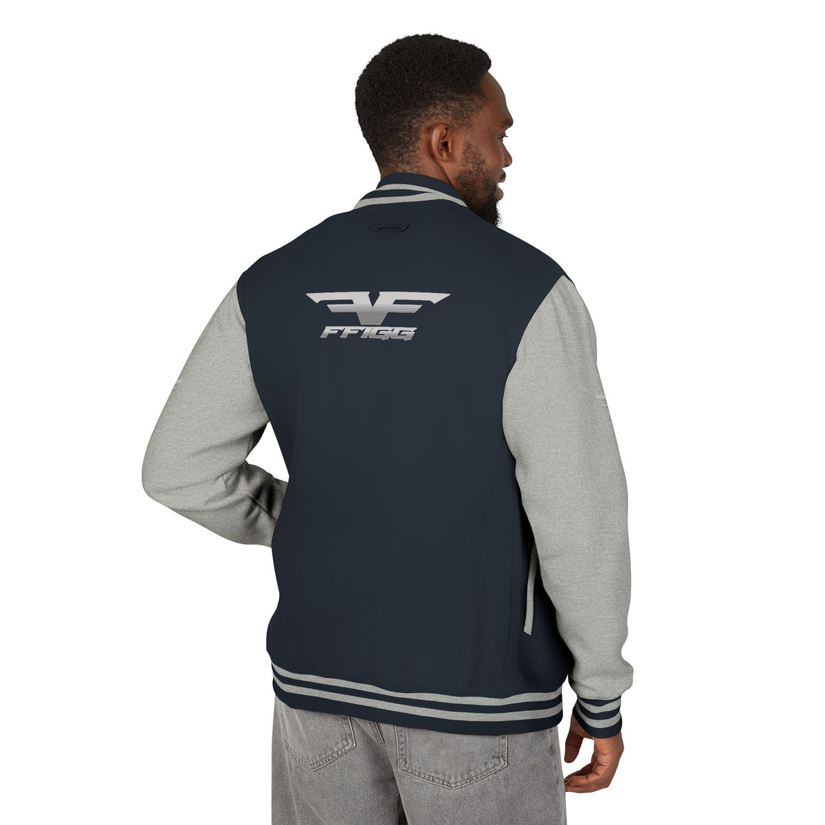 Black and White Varsity Jacket with Winged Logo