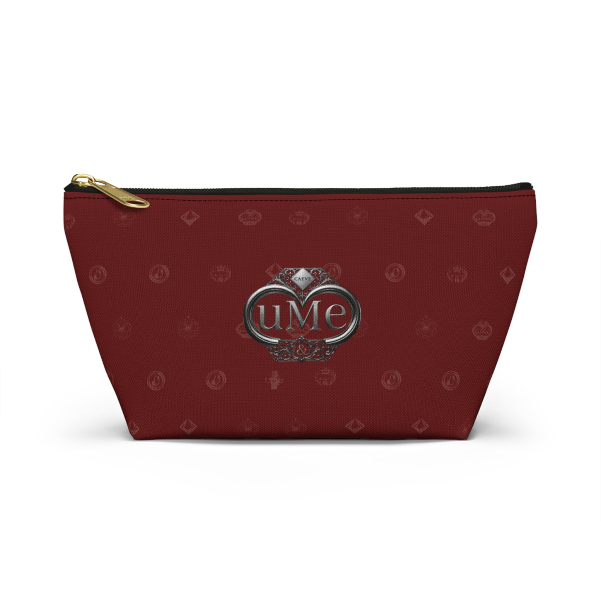 Burgundy Monogram Accessory Pouch — UME T-Bottom Cosmetic Bag