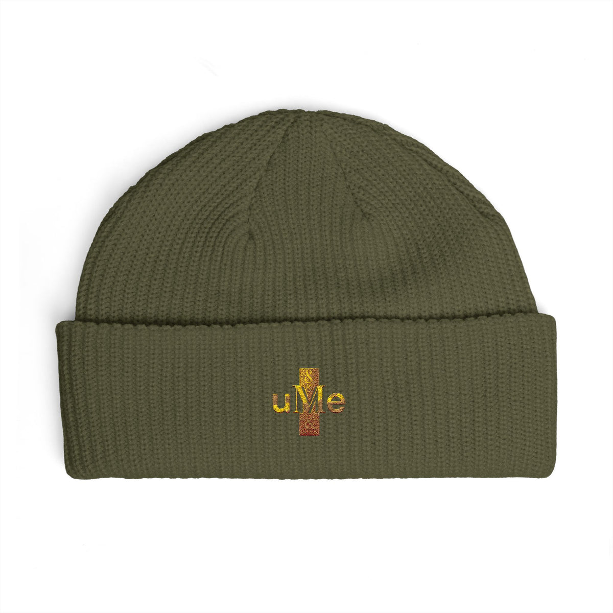 Ribbed Cuff Beanie — Multi-Color Gold Embroidered Hat