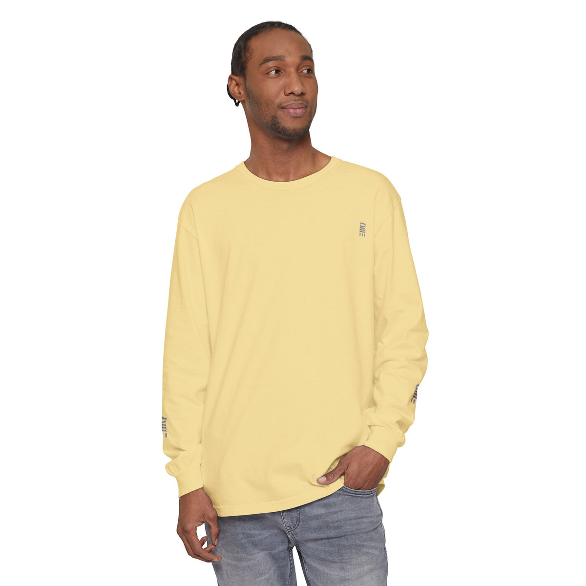 Garment-Dyed Long-Sleeve T-Shirt — Multi-Color Minimal Graphic