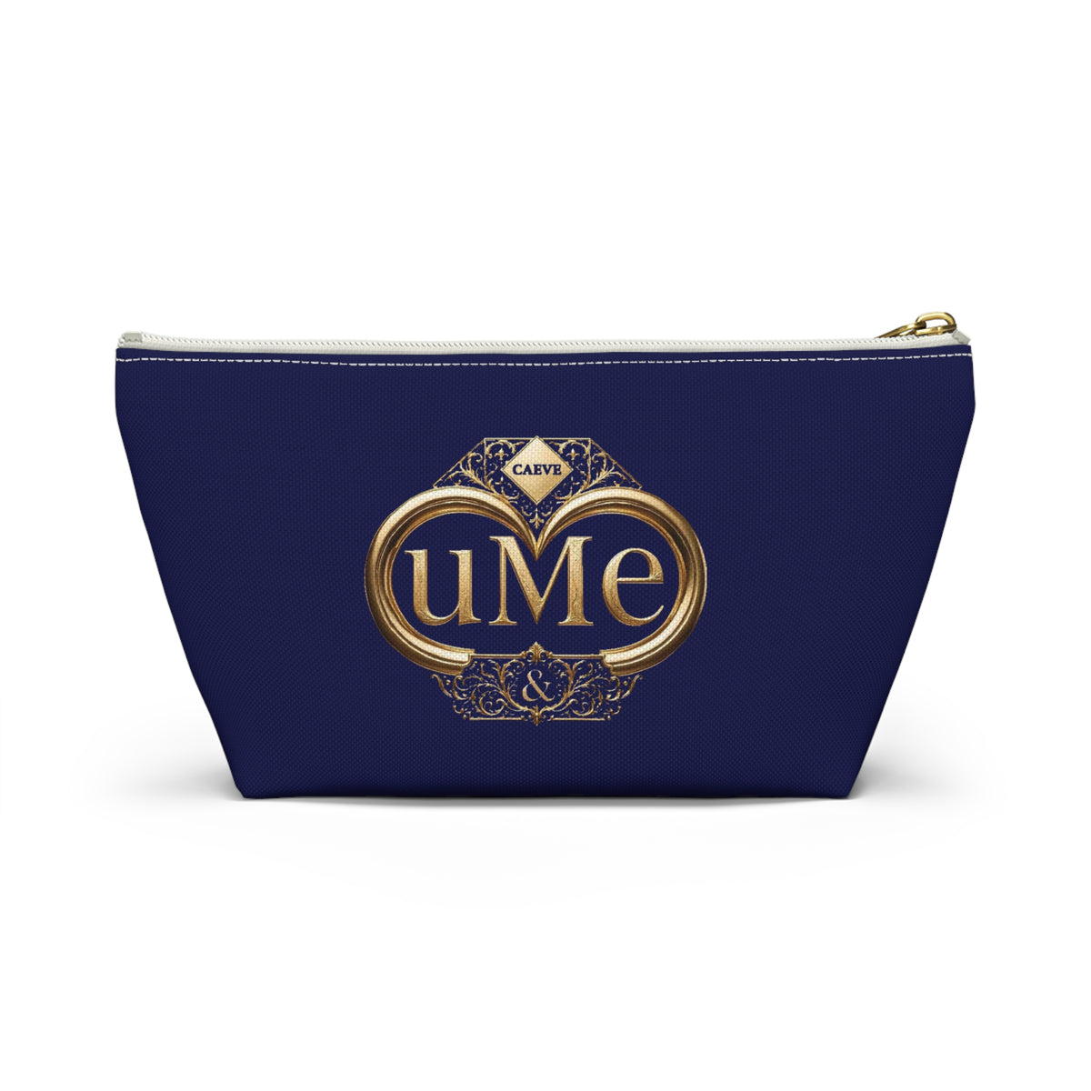 Accessory Pouch — Navy Elegant Gold Monogram 'uMe' Cosmetic Bag