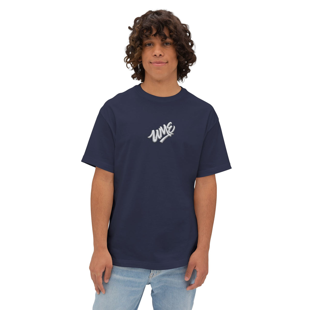 UME Script Logo Boxy Tee — White Oversized Graphic T-Shirt
