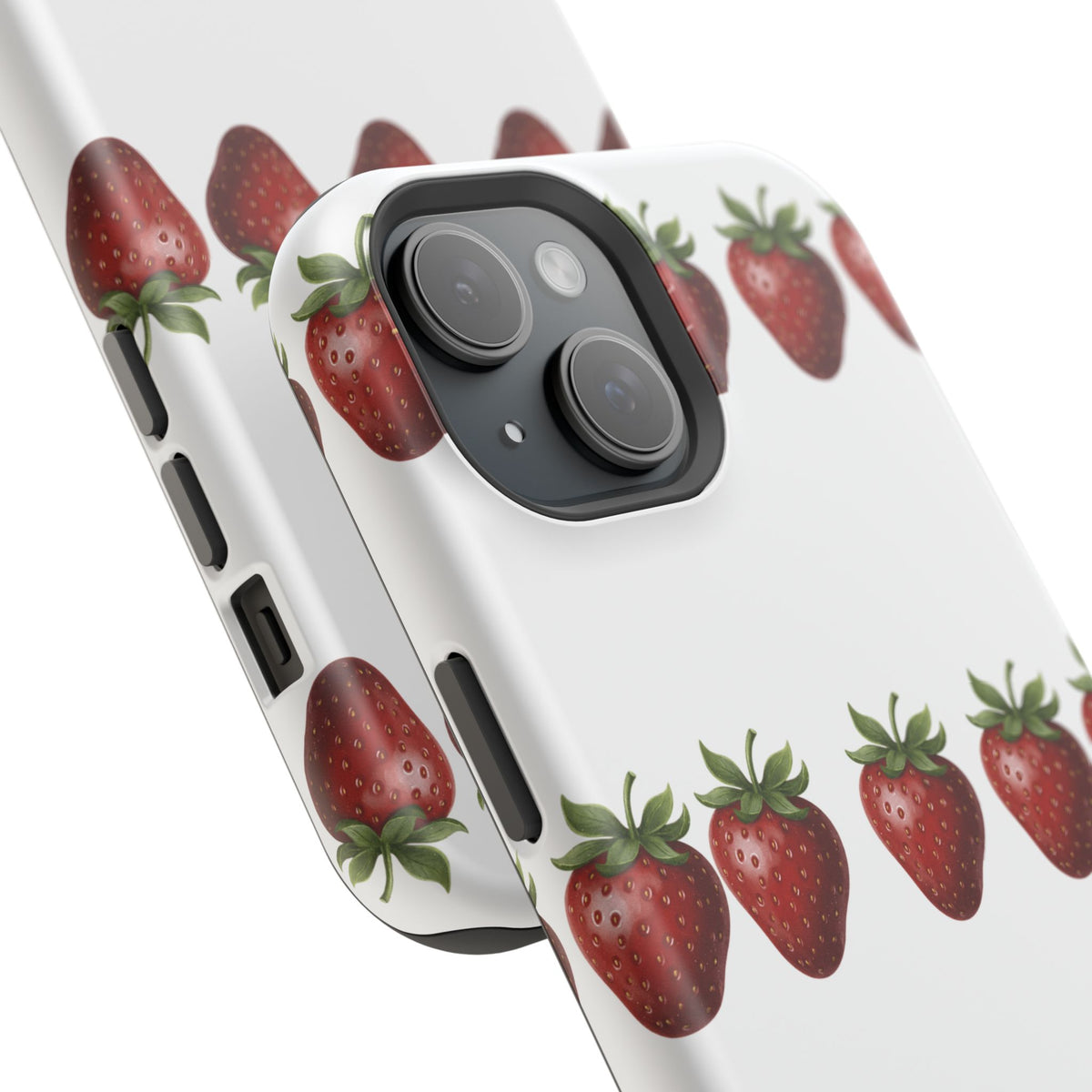 Strawberry Row Phone Case — White MagSafe Magnetic Impact-Resistant Cover