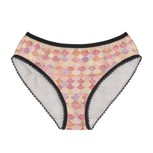 Mermaid Scale Women’s Briefs — Pink Pastel All-Over Print Lace Trim